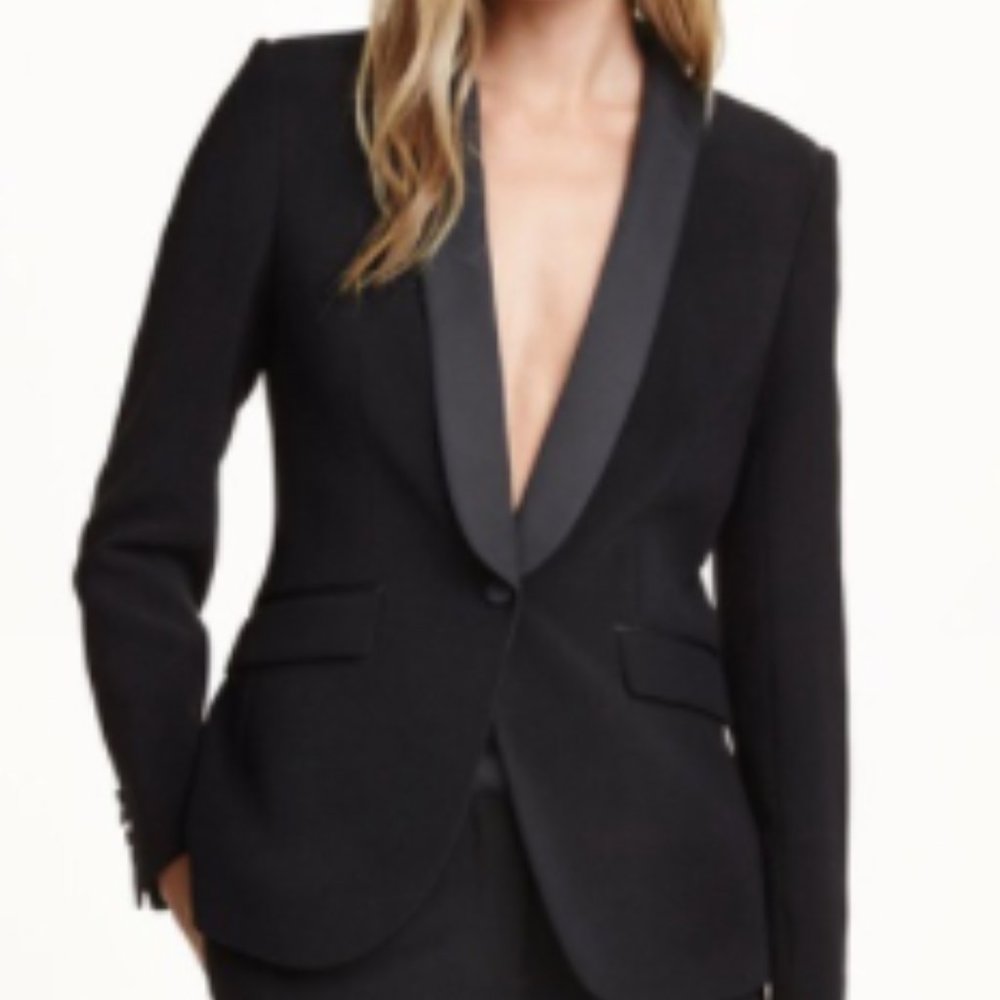 H&M Fitted Black Tuxedo Jacket with Satin Trim NWT